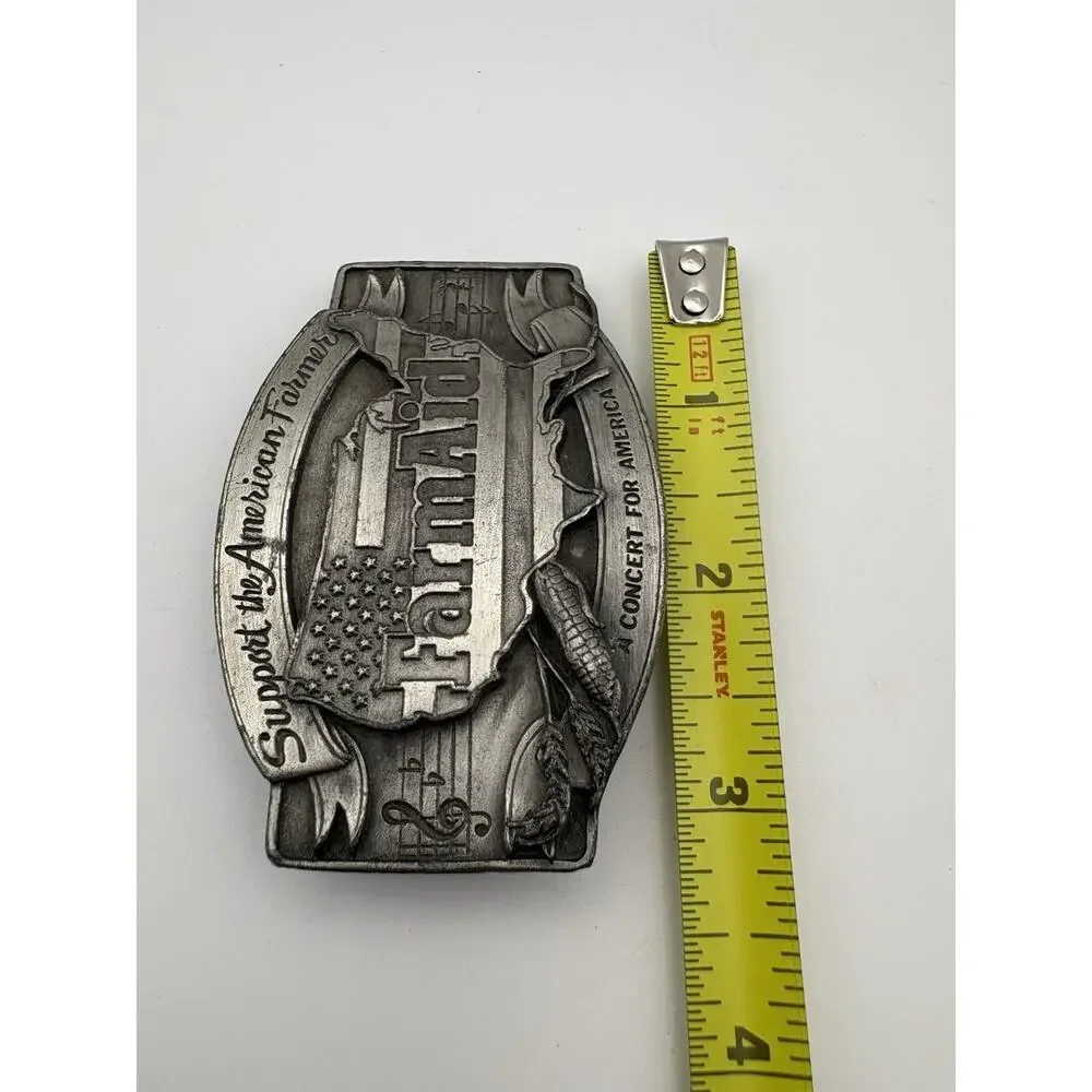 Vintage 1985 Farm Aid Pewter Belt Buckle Siskiyou Limited Edition Support Farmer